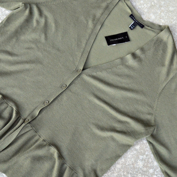Lane Bryant ruffle-sleeve cardigan in olive green - Picture 4 of 6